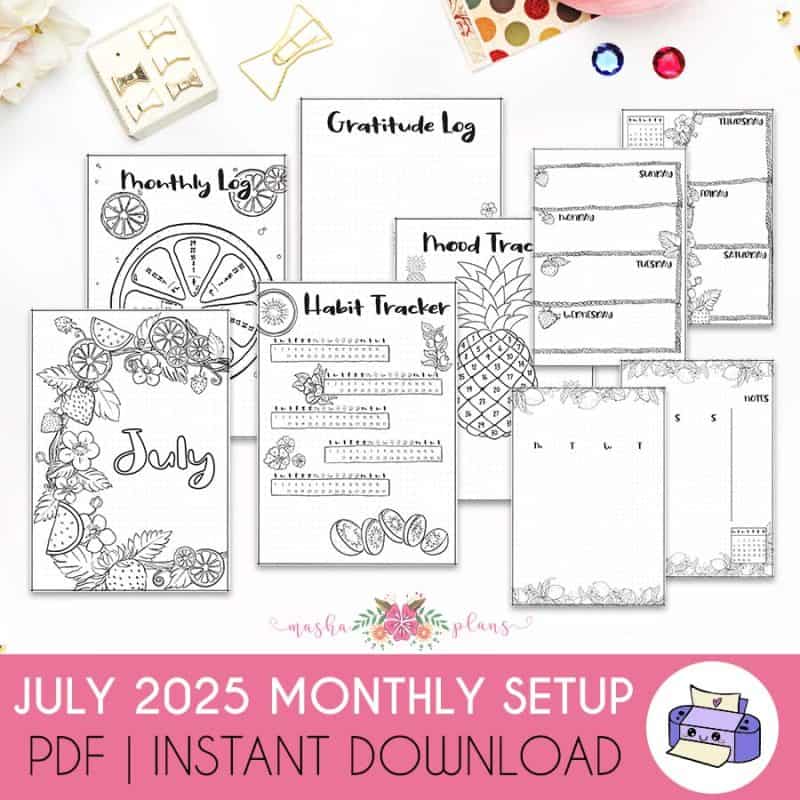 July 2025 Printable Bullet Journal Setup
