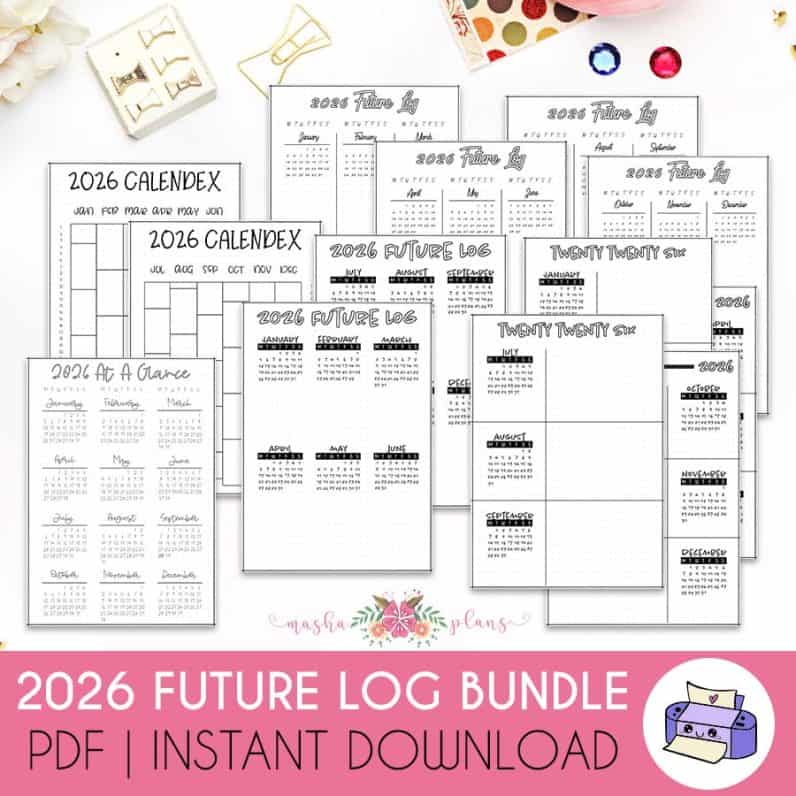 2026 Bullet Journal Future Log Bundle