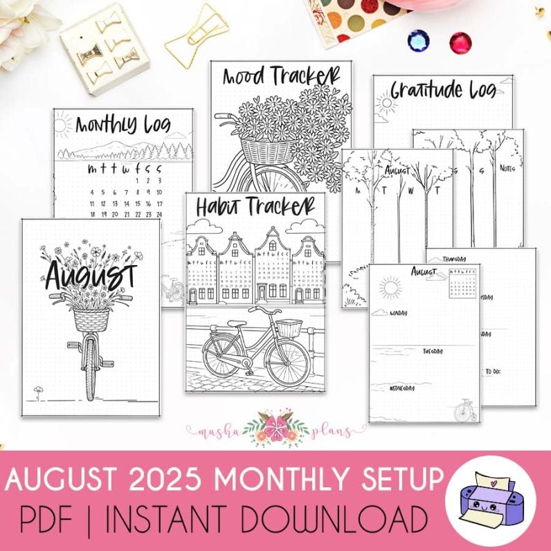 August 2025 Printable Bullet Journal Setup